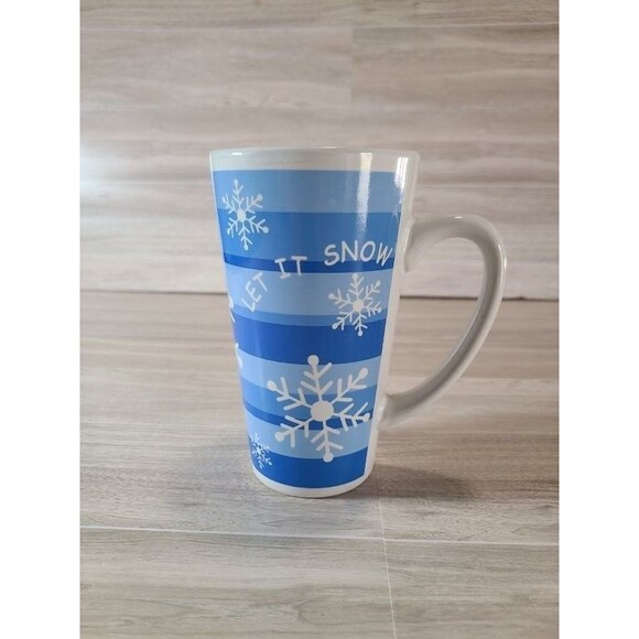 Garden Ridge Let It Snow Mug Tall Winter Coffee Cup Blue Snowflake Holiday - Picture 1 of 7
